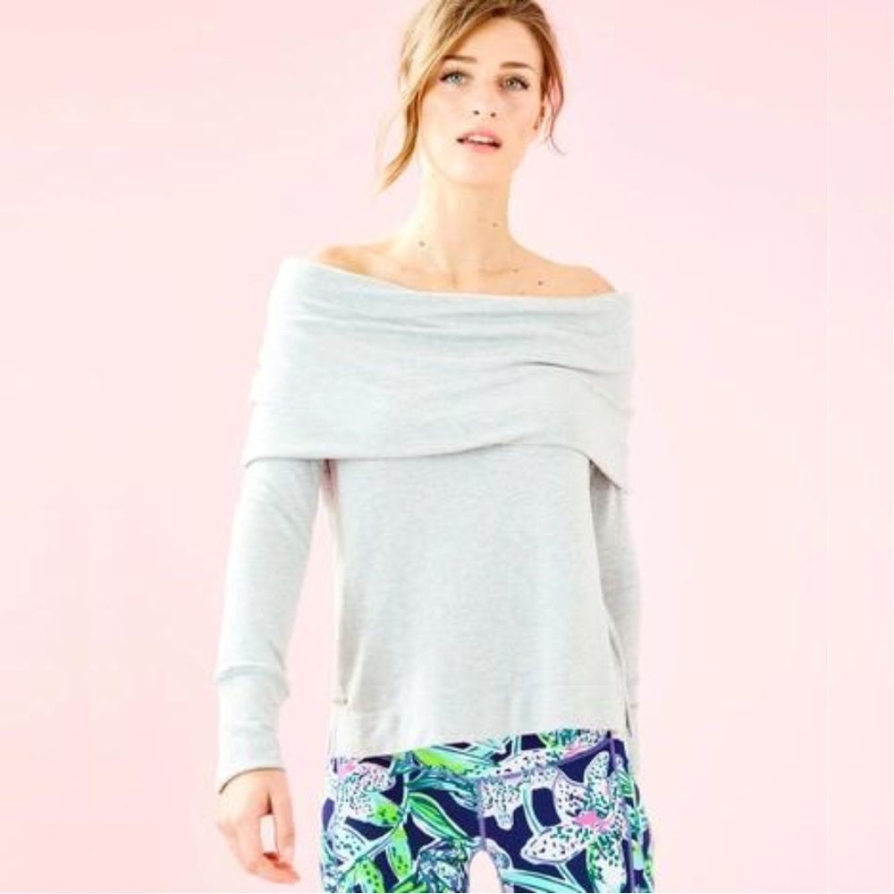 Lilly Pulitzer Belinda One-Shoulder Pullover Heathered Seaside Grey Size Small